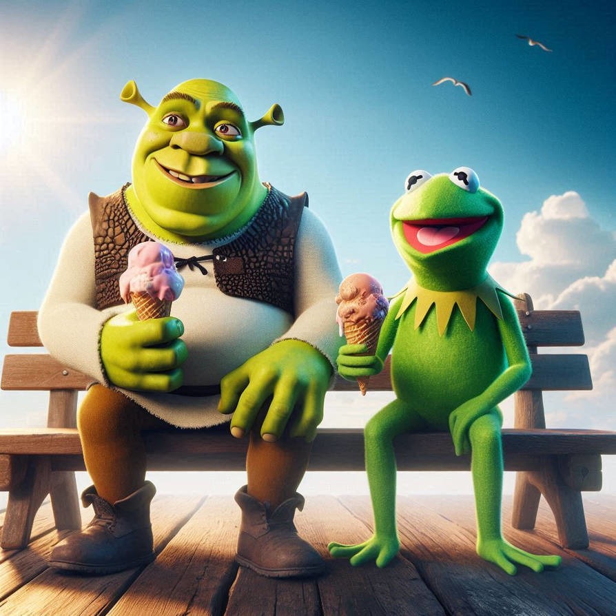 Shrek and Kermit chilling - meme