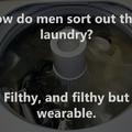 men sorting laundry