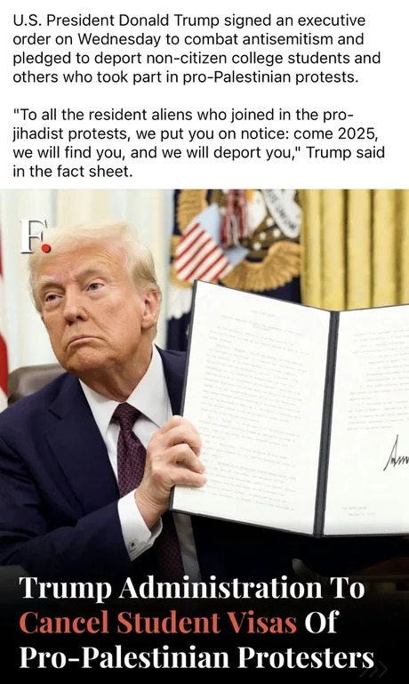 Trump administration to cancel student visas of pro palestinian protesters - meme