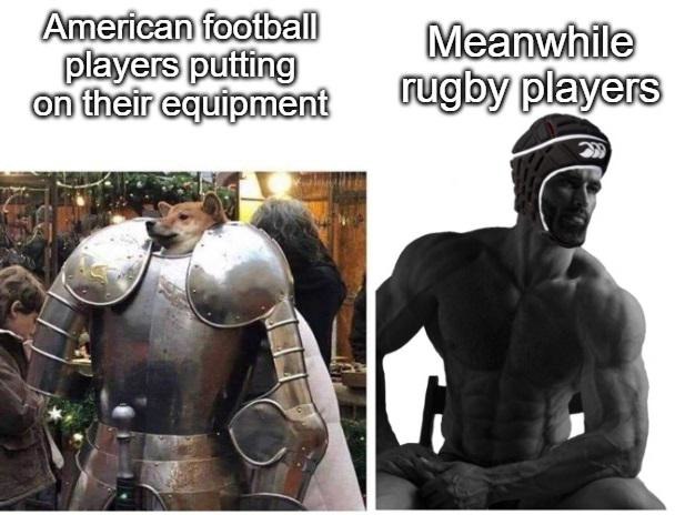 American football players vs rugby players - meme