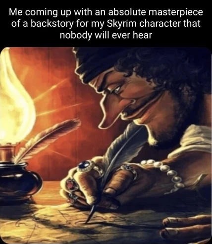 Blackbeard writing about Skyrim - meme