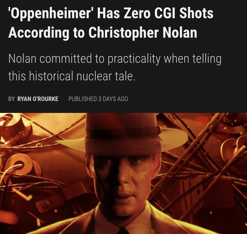 meme of a new about oppenheimer having zero CGI
