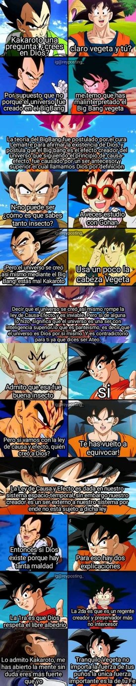 Goku explica a Vegeta la existencia de Dios - meme