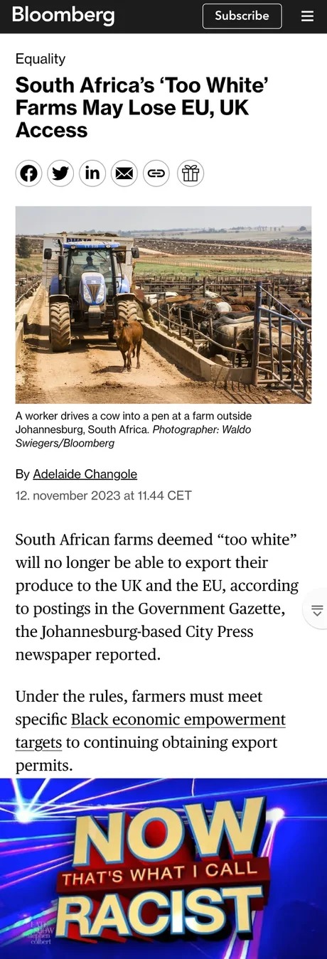 South Africa's too white farms may lose EU, UK access - meme