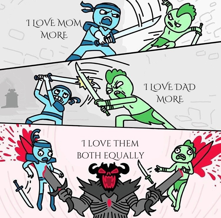Mom or Dad more? I love them both equally but it’s getting tense - meme