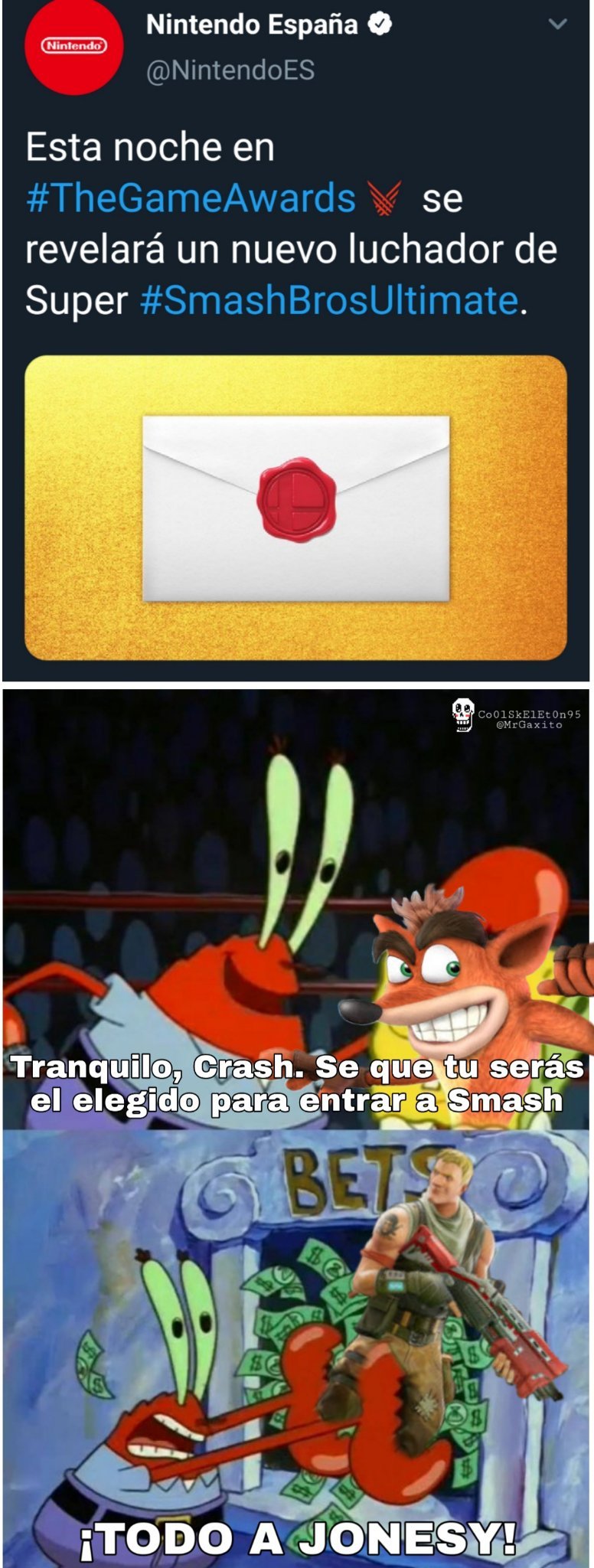 Me gusta mas Fortnite que Crash Bandicoot pero el que se lo merece mas es Crash - meme
