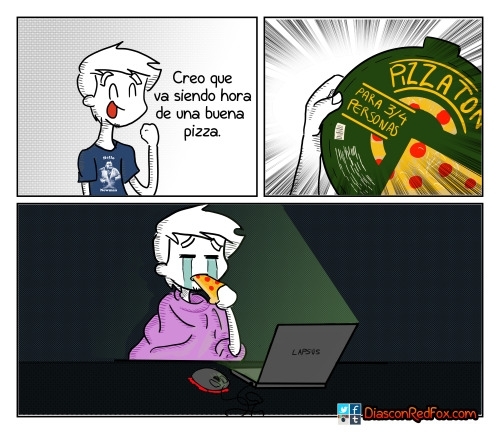 Pobre chico que una pizza completa - meme