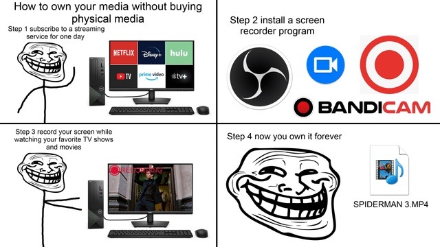How to legally own Netflix: pirate your own screen - meme