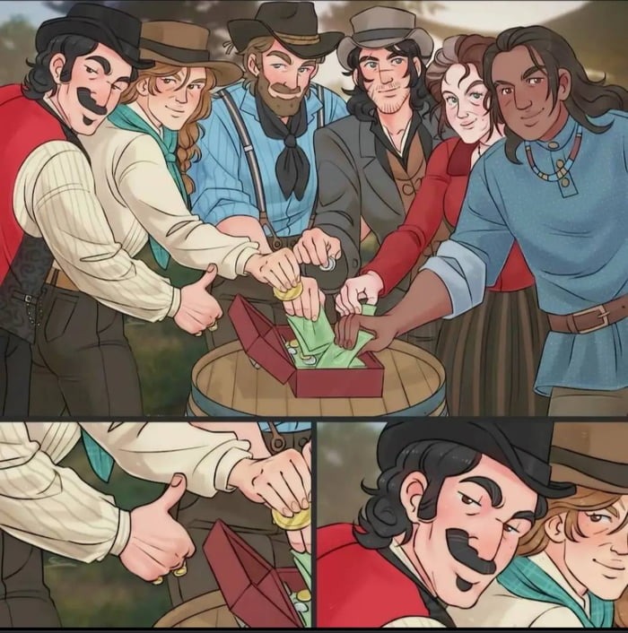 "Team +8$ Arthur +1690$ Dutch: Mr Morgan, it's been a while since you contributed!" - meme