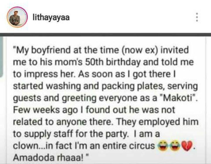 Makoti means daughter in law. The last part, loosely translated, means I am so done with men - meme