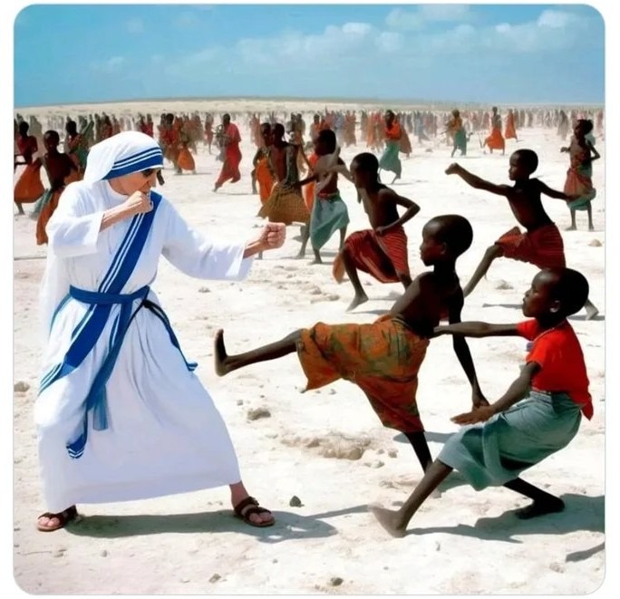 Imagen IA Madre Teresa combate pobreza - meme