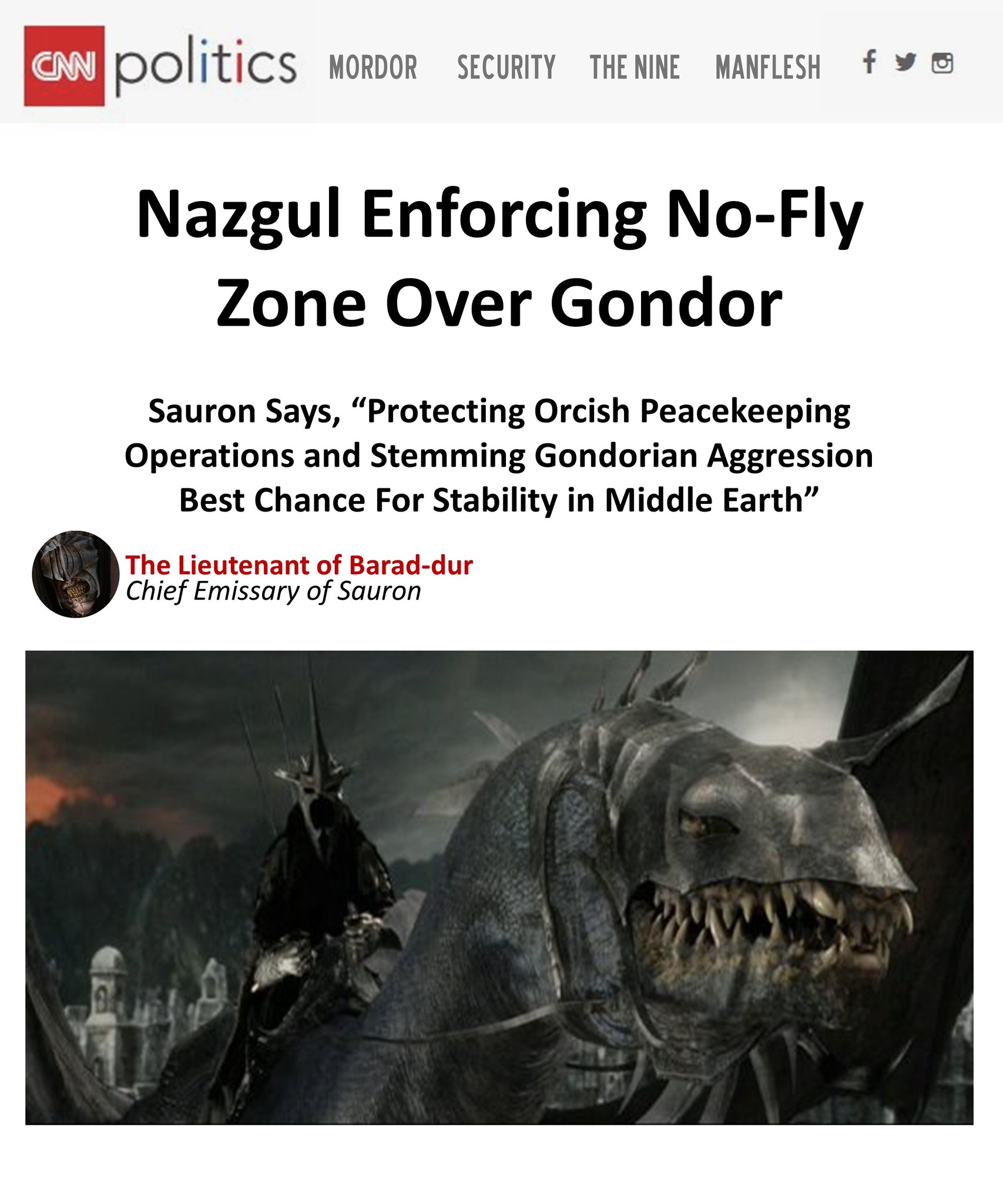 Nazgul Enforcing No-Fly Zone Over Gondor - meme