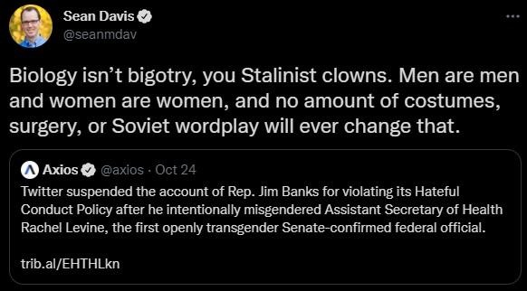 Biology isn’t bigotry, you Stalinist clowns. Men are men and women are women, and no amount of costumes, surgery, or Soviet wordplay will ever change that. - meme