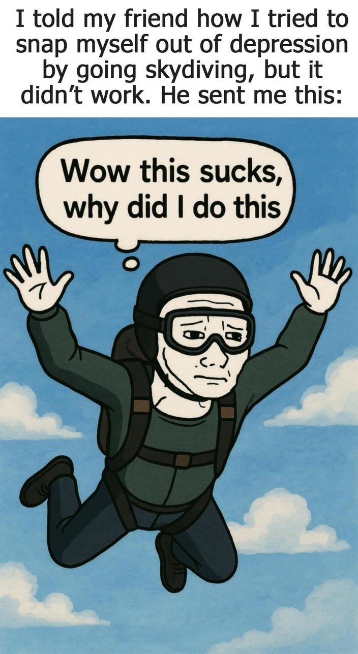 Skydiving didn’t cure depression, but memes might