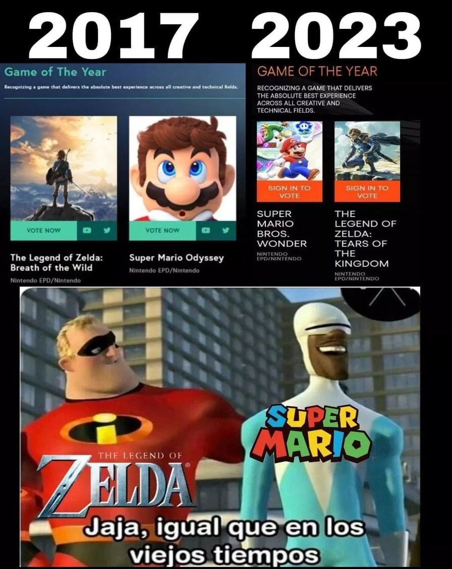 Mario Wonder y Zelda Totk 2023 - meme