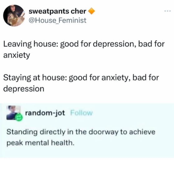 gets depression and anxiety instead - meme