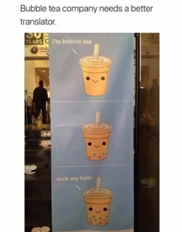 La compañia del tè de burbujas necesita un mejor traductor - meme