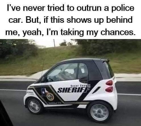Oldie but a goodie! I'd sit up, look over my shoulder, downshift, bend over to hug the tank and twist the throttle like a madman. Gud luk, cop! Show me wacha got! - meme