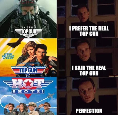 Meme of Top Gun 2 Maverick vs other airplane pilot movies