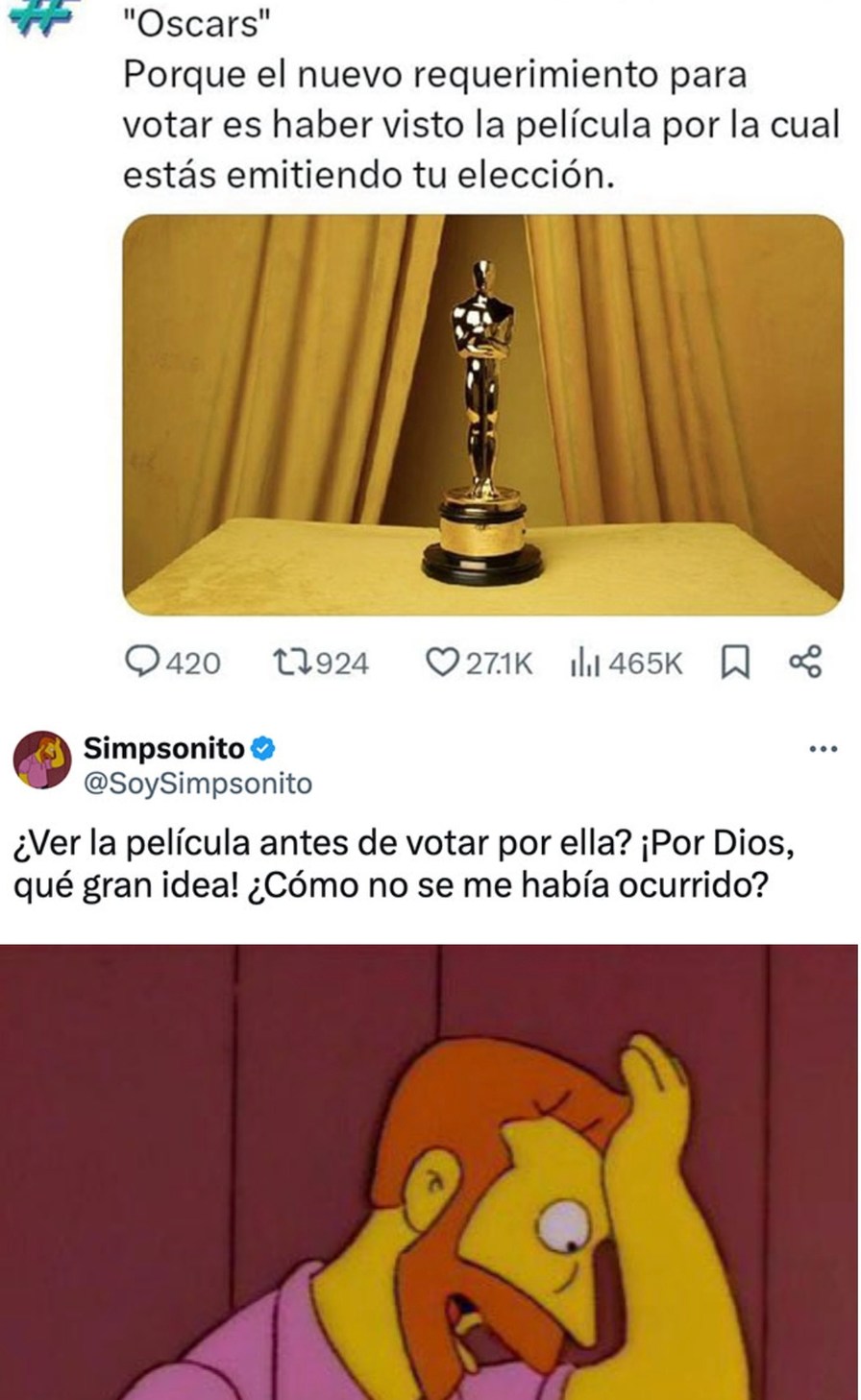 Ver la película antes de votar en los Oscars… qué idea tan radical - meme