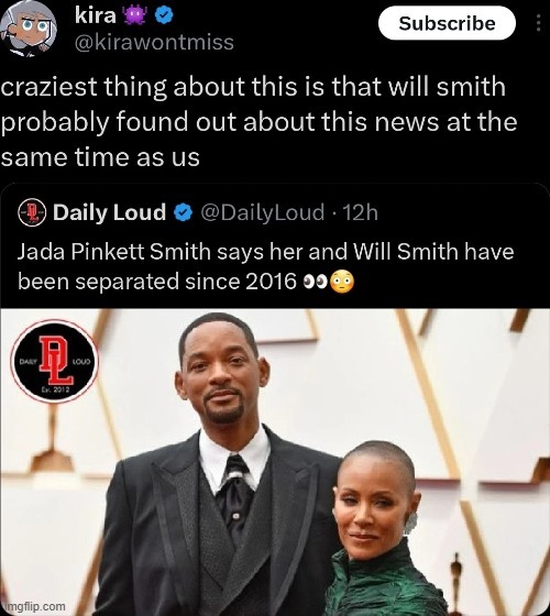 Jada Pinkett Smith jays her and Will Smith have been separated since 2016 - meme