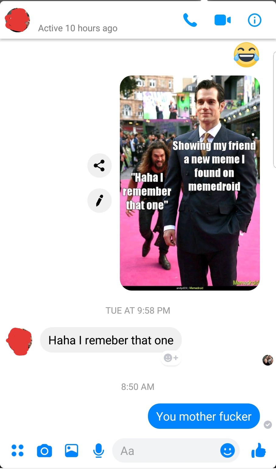 Showing a friend your memes