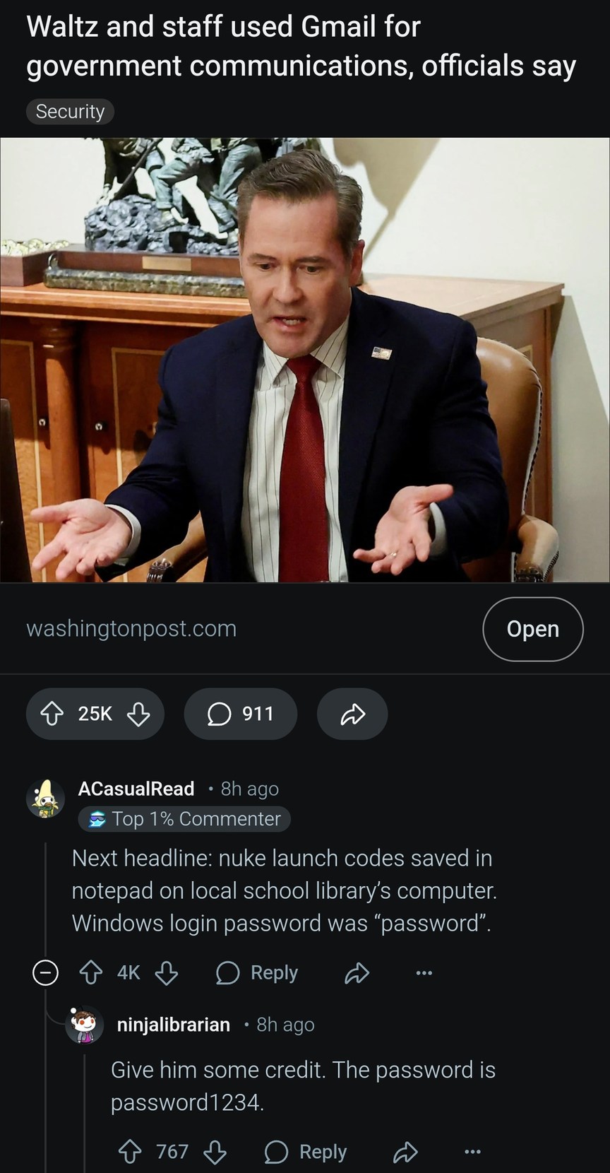 Using Gmail for government work is wild but using password1234 is insane - meme