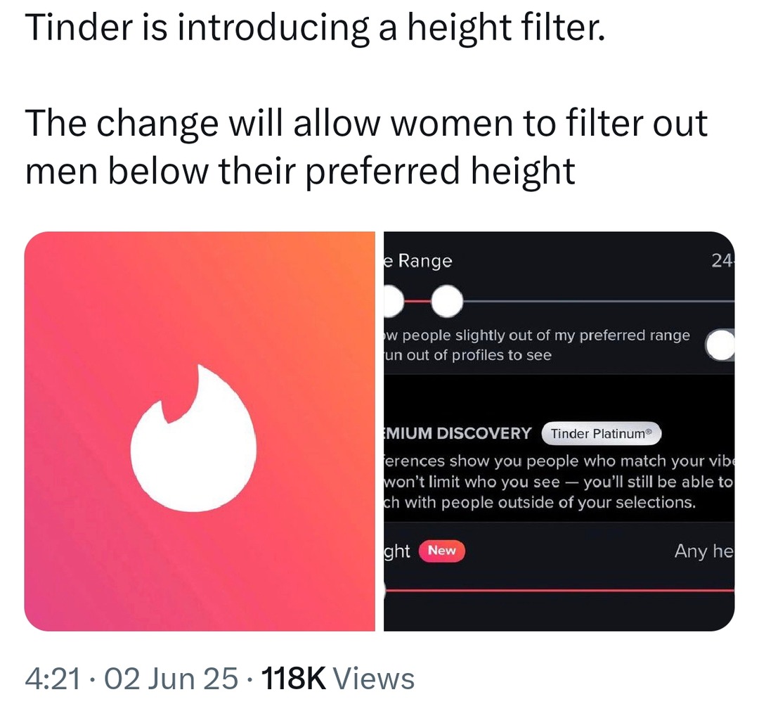 Tinder adds height filter and short kings everywhere cry - meme