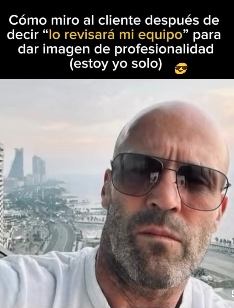 cómo miro al cliente diciendo lo revisará mi equipo cuando estoy solo - meme