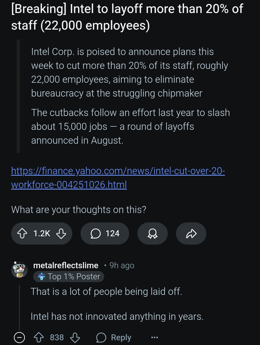 Intel laying off 22,000 people like it's a new chipset launch - meme
