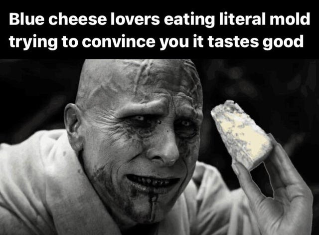 cheese lovers trying to convince you to eat literal mold - meme