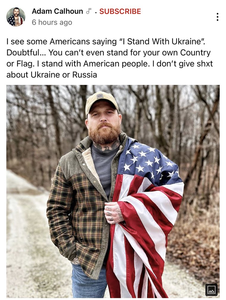 “I see some Americans saying"I Stand With Ukraine". Doubtful.….. You can't even stand for your own Country or Flag. I stand with American people. I don't give shxt about Ukraine or Russia” - meme