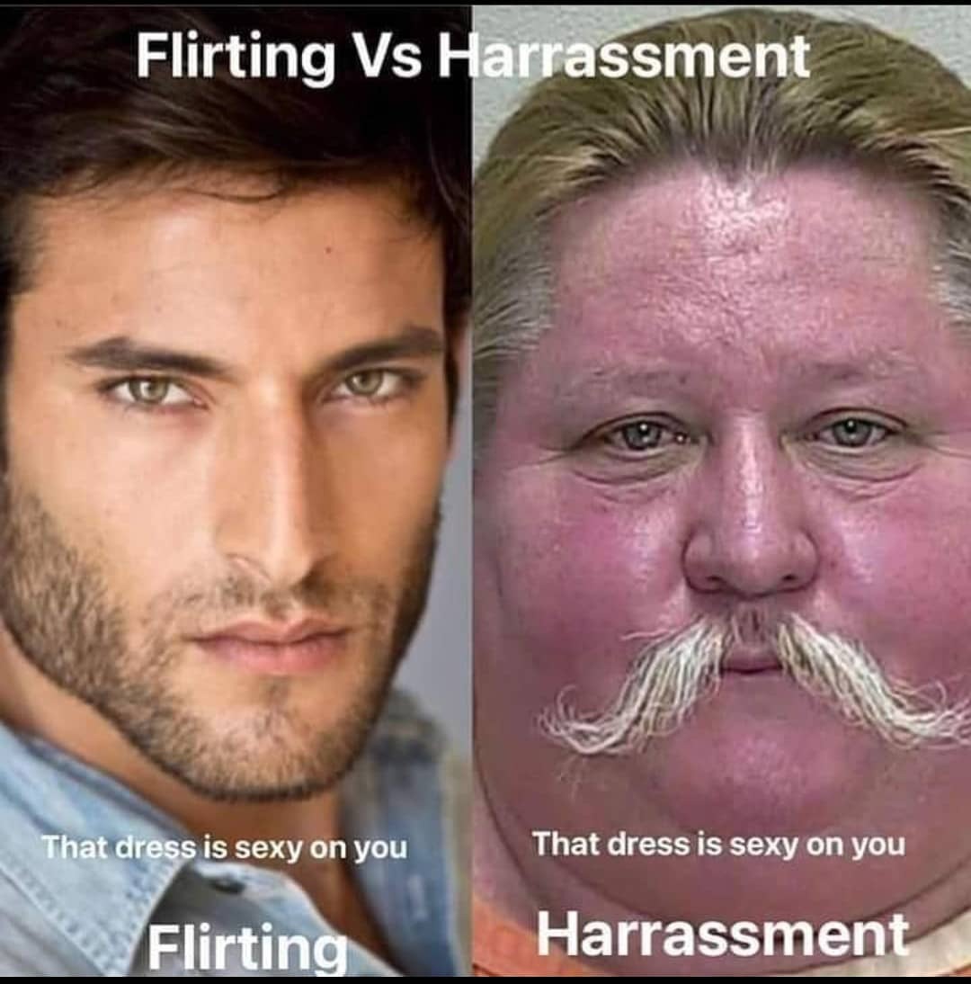 Difference between flirting and harassment - meme