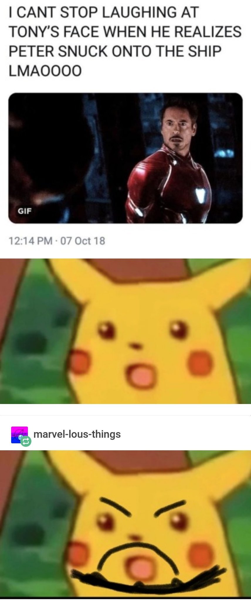 Iron man is iron done with Peter's bullshit. - meme