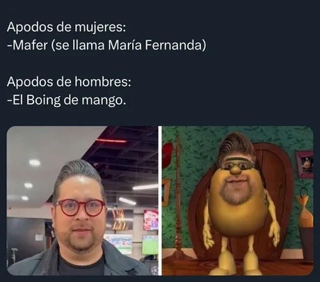 apodos de mujeres bien cute vs apodos de hombres nivel boing de mango - meme