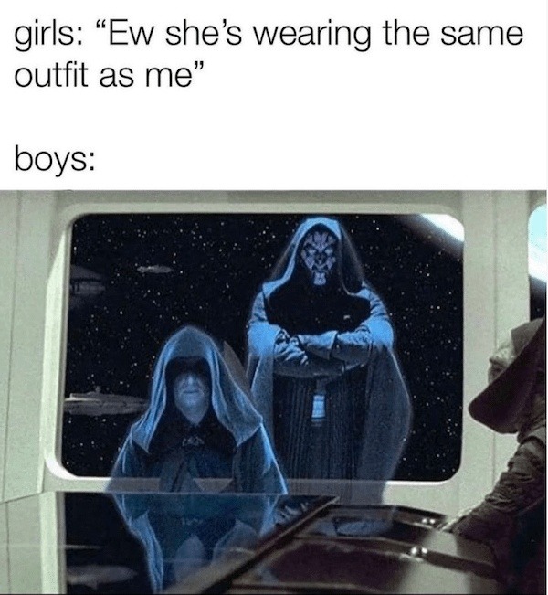 Girls: panic. Boys: ultimate power duo unlocked - meme