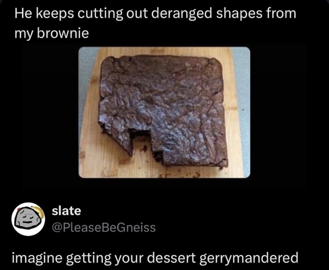 Bro gerrymandering my dessert like it's a midterm election - meme