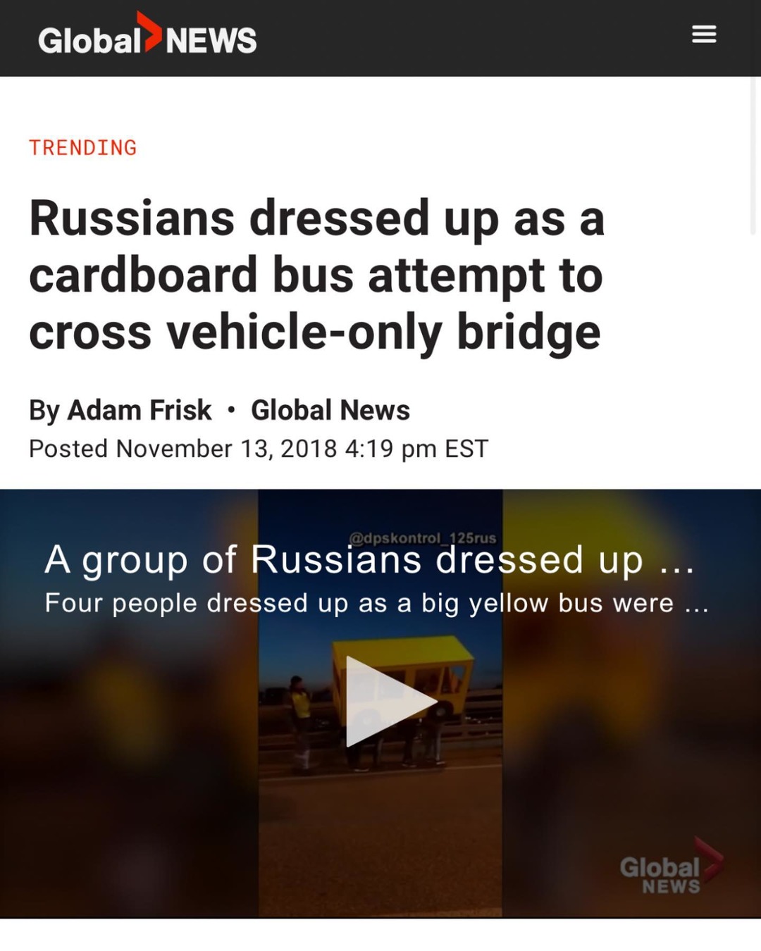A group of Russians dressed in a cardboard cutout of a bus tried to cross a vehicle-only bridge - meme