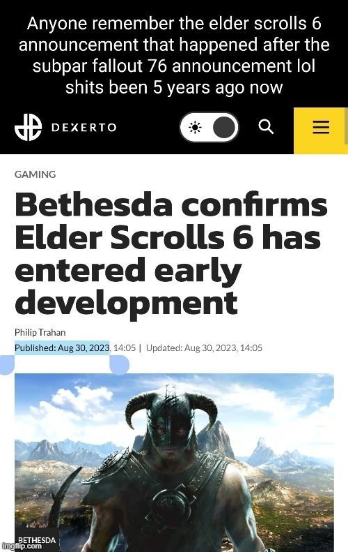 Bethesda confirms Elder Scrolls 6 - meme