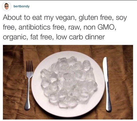 my vegan, gluten free, soy free, antibiotic free non gmo organic dinner - meme