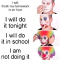 Clown doing homework