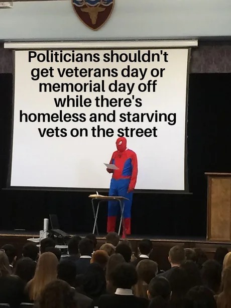 Spidey spitting facts about Memorial Day - meme