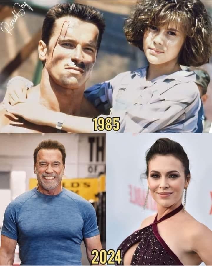 Arnold Schwarzenegger y Alyssa Milano 39 años después - meme