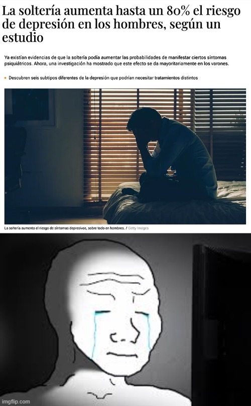 correlación entre soltería y depersión en hombres - meme