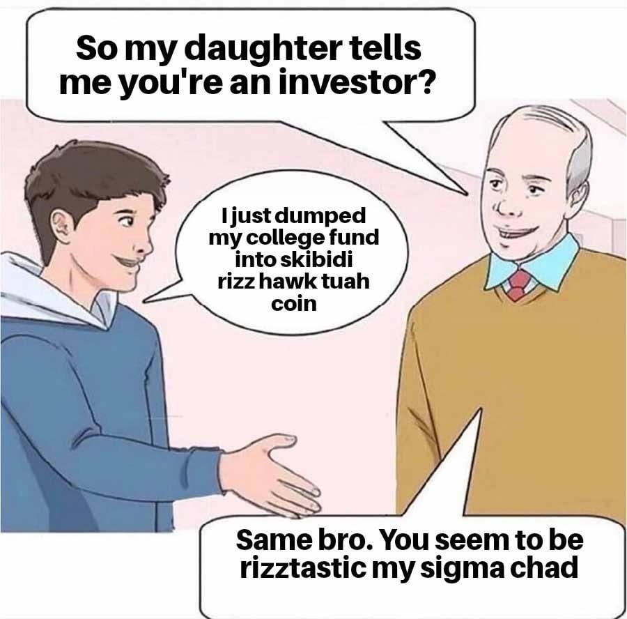 I just dropped college funds into Skibidi Rizz Hawk Tuah Coin - meme