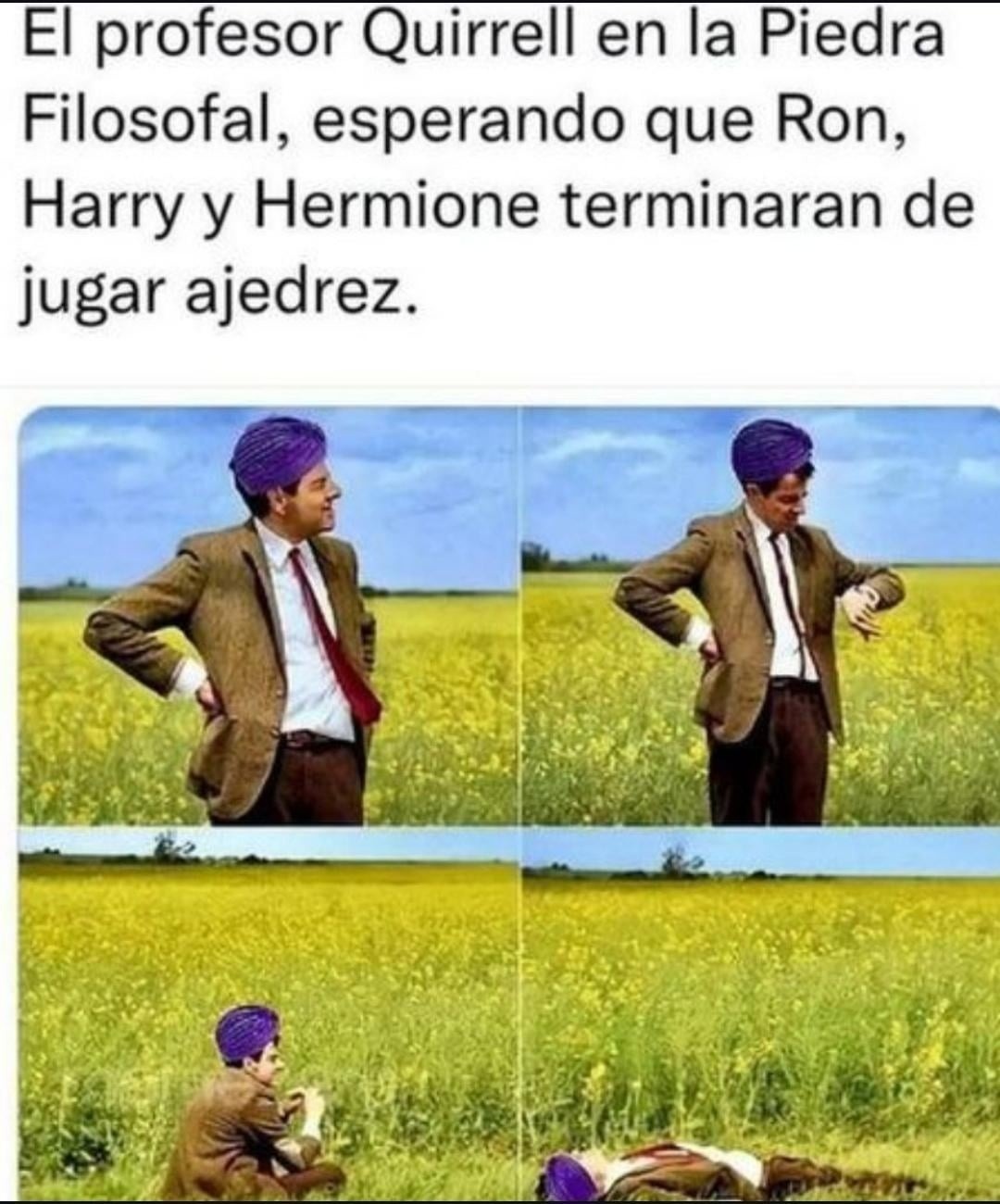 Quirrell esperando que los niños terminen su partida de ajedrez gigante - meme