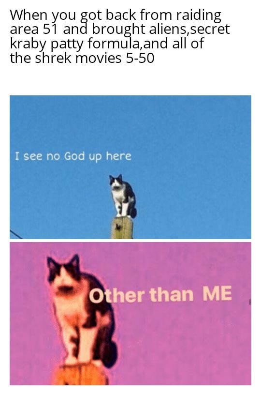 I see no god up here,other than me - meme