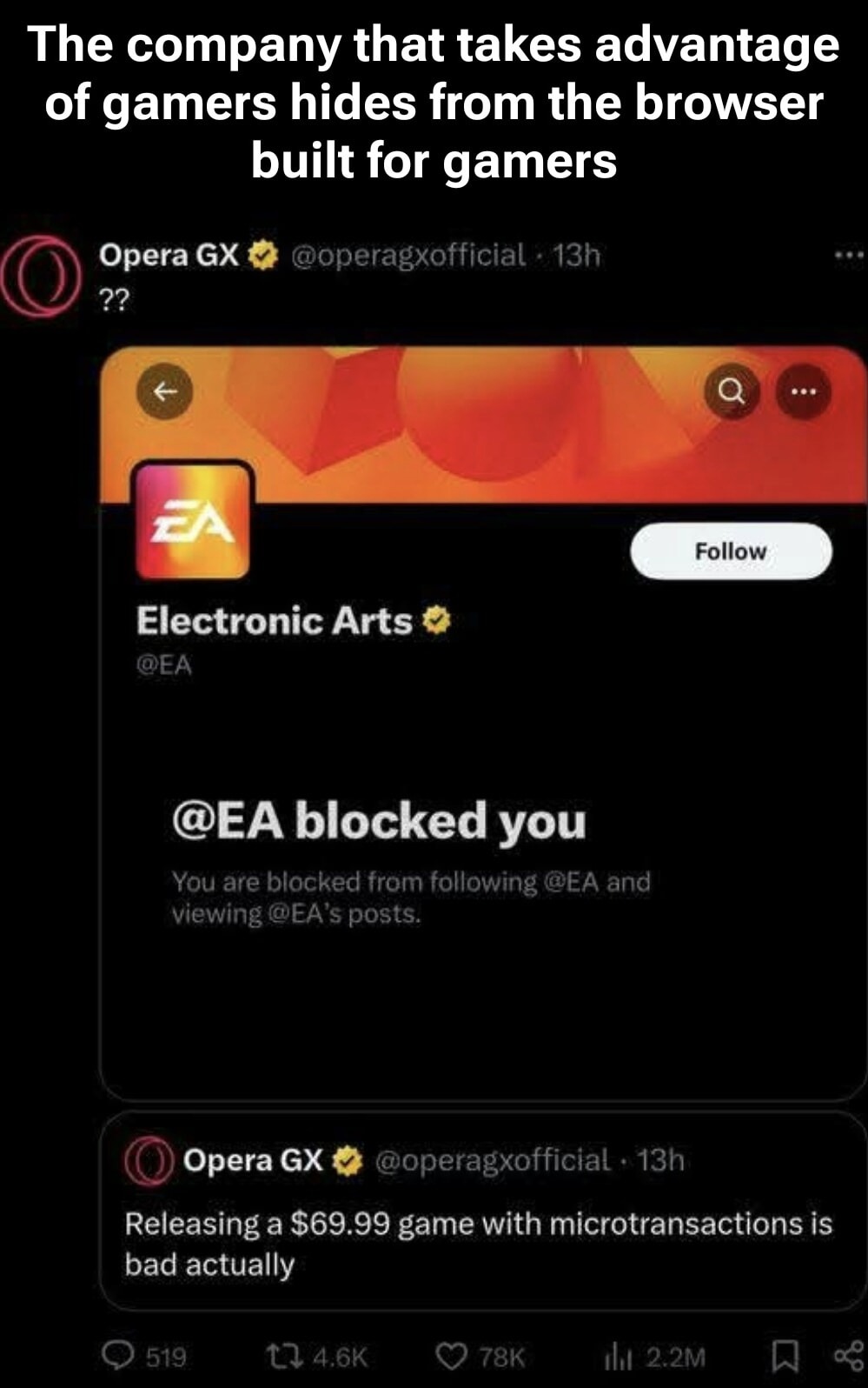 Opera GX out here beefing with EA like it’s personal - meme