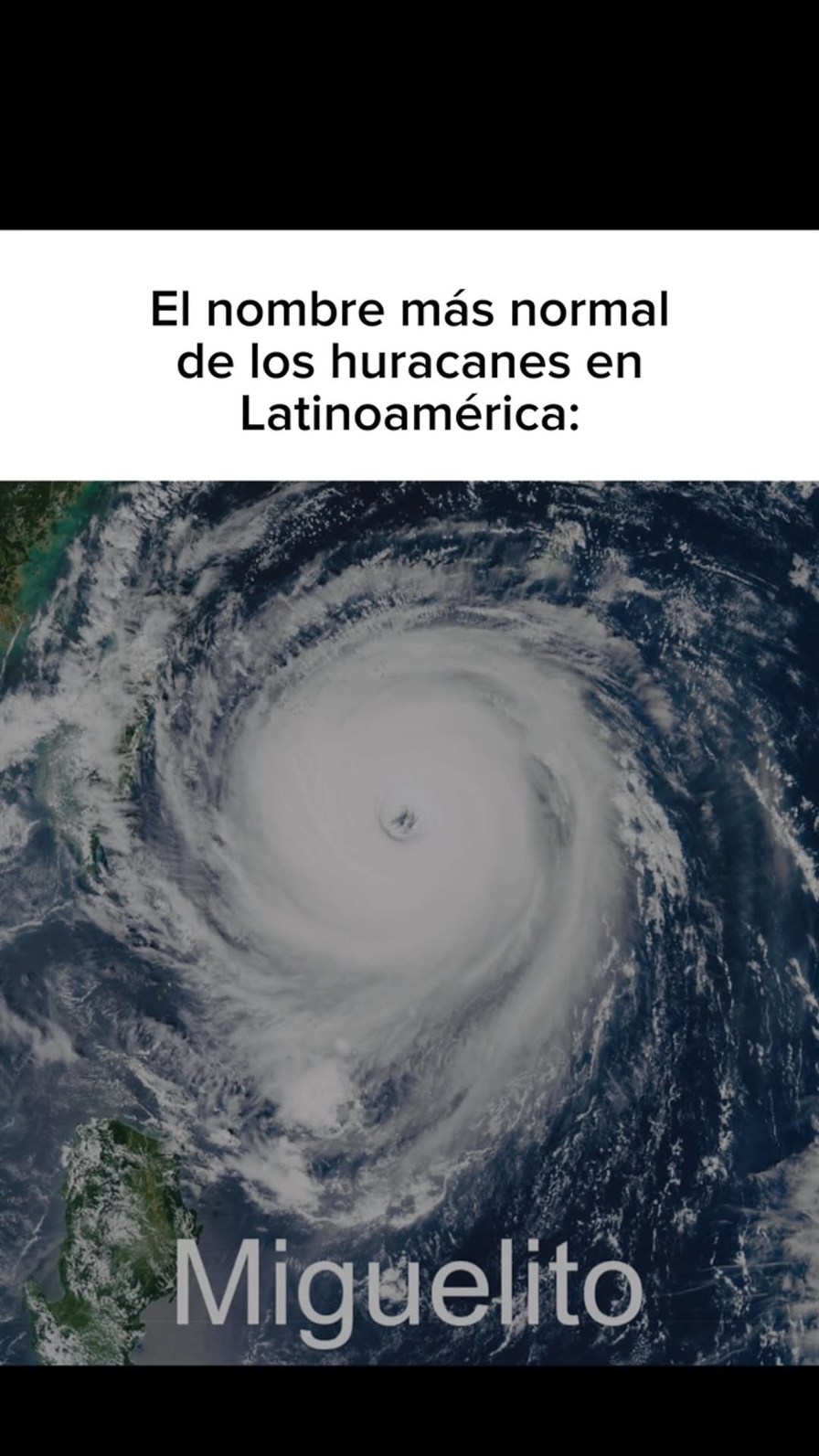Huracán categoría 5 llamado Miguelito destruyendo todo - meme