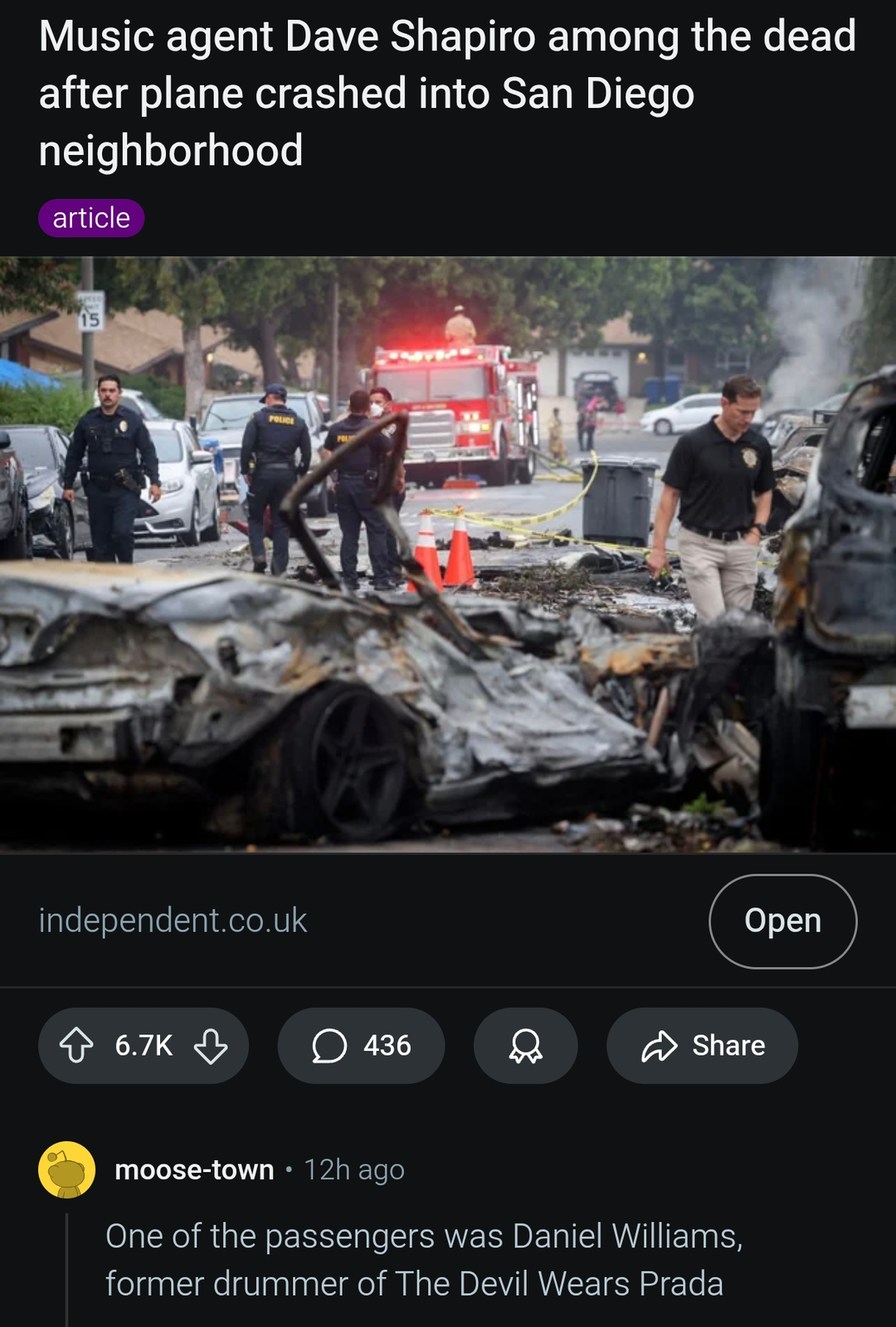 Plane crash in San Diego kills music agent Dave Shapiro - meme
